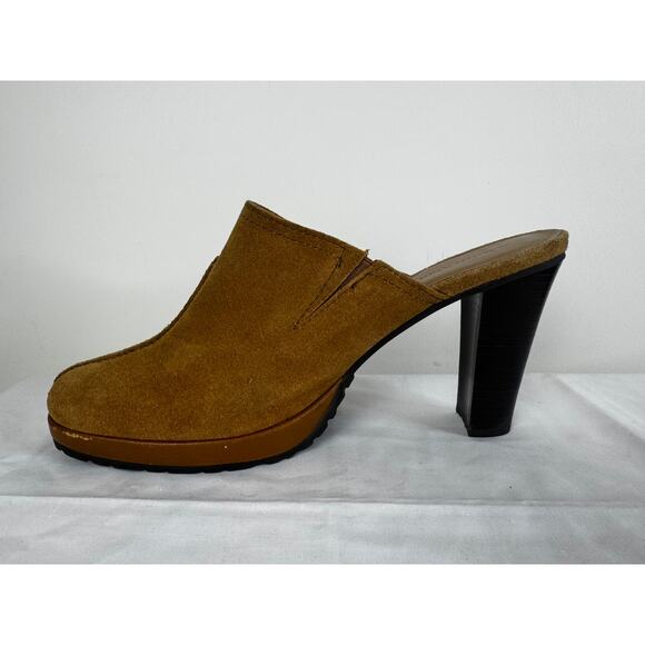 Enzo Angiolini Felicity Vintage Mustard Suede and Wood Heel Mules Size 8 - Picture 6 of 16